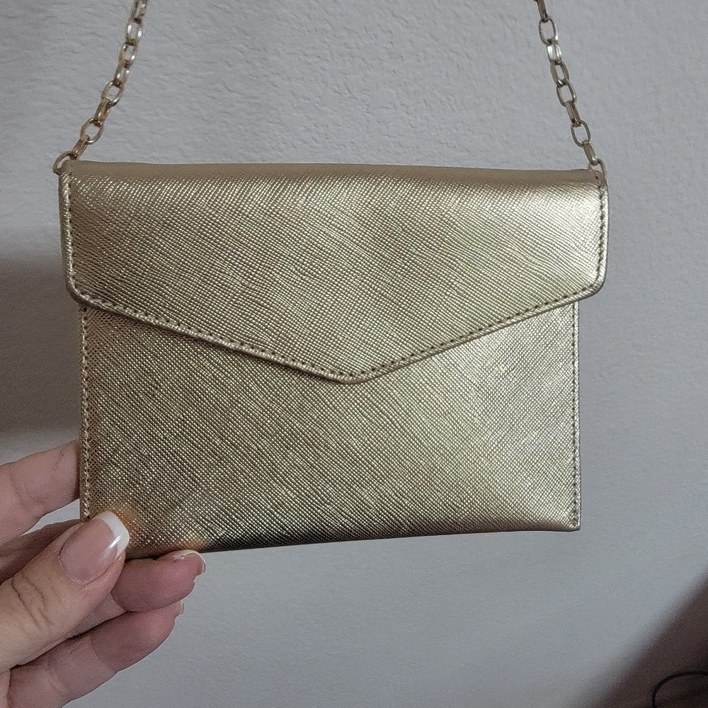 Halogen Gold Metallic with Gold Chain Shoulder/Crossbody Wallet